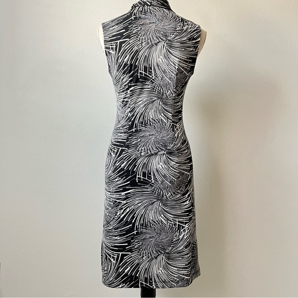 New York And Company Black & White Cowl Neck Sheath Palm Print Sleeveless Dress - Picture 2 of 5